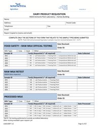Form LSAD100F7.12 &quot;Dairy Product Requisition&quot; - Nova Scotia, Canada