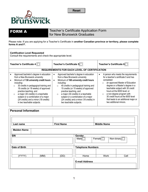 Form A  Printable Pdf