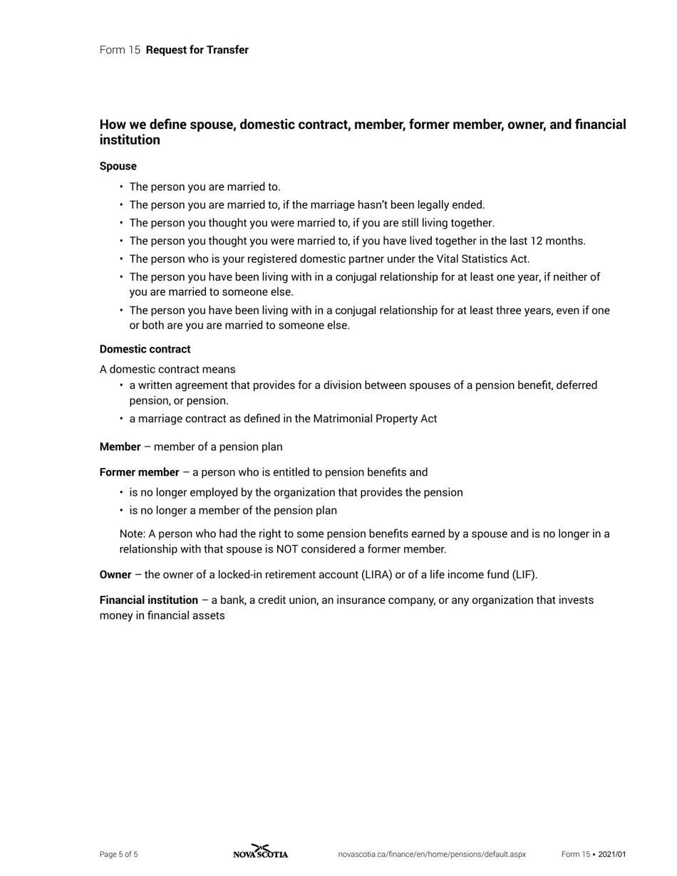Form 15 Request for Transfer - Nova Scotia, Canada, Page 5