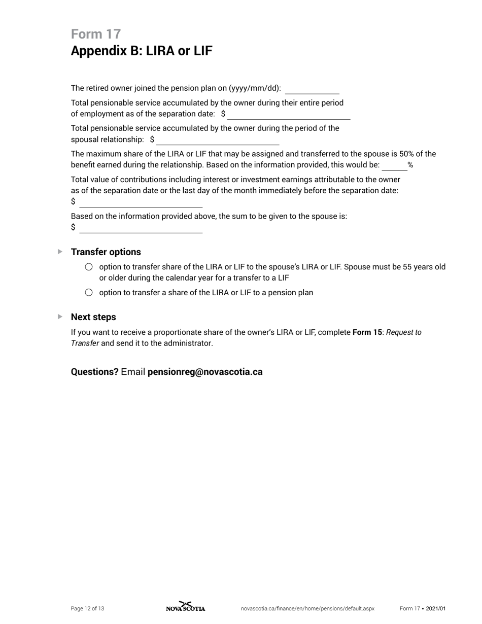 Form 17 Information From Administrator - Nova Scotia, Canada, Page 12