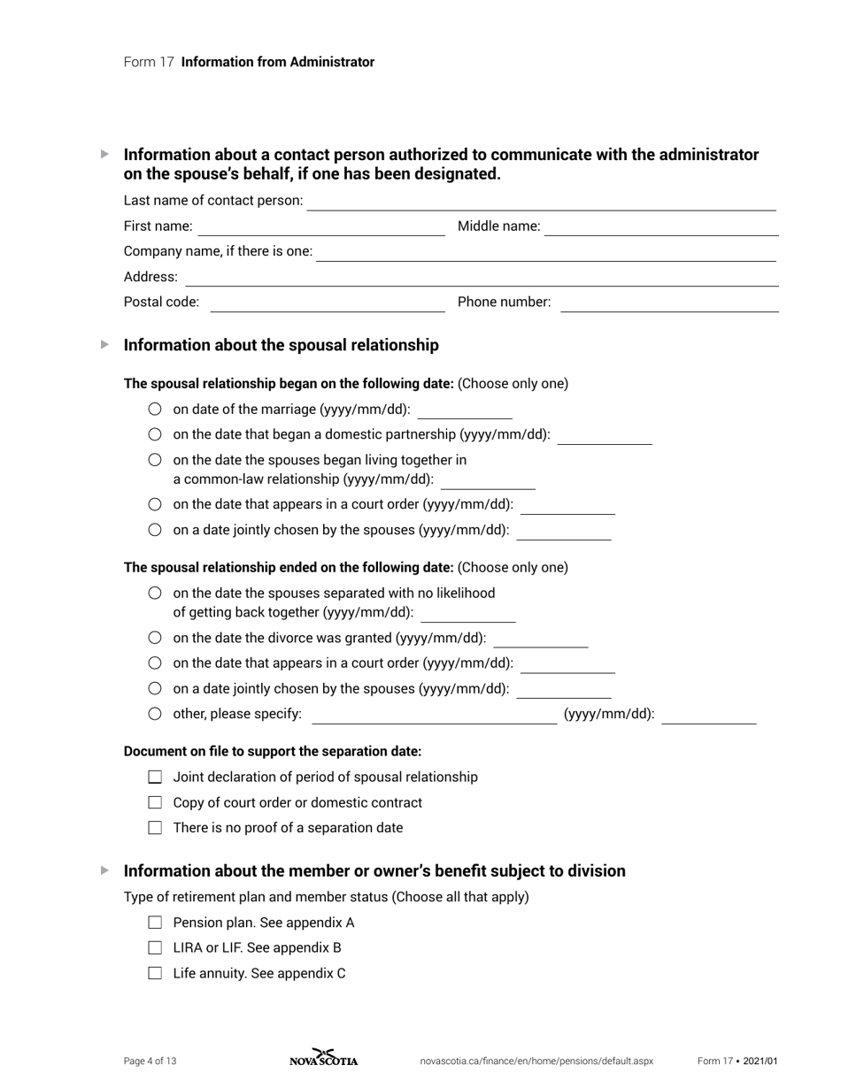 Form 17 Information From Administrator - Nova Scotia, Canada, Page 4