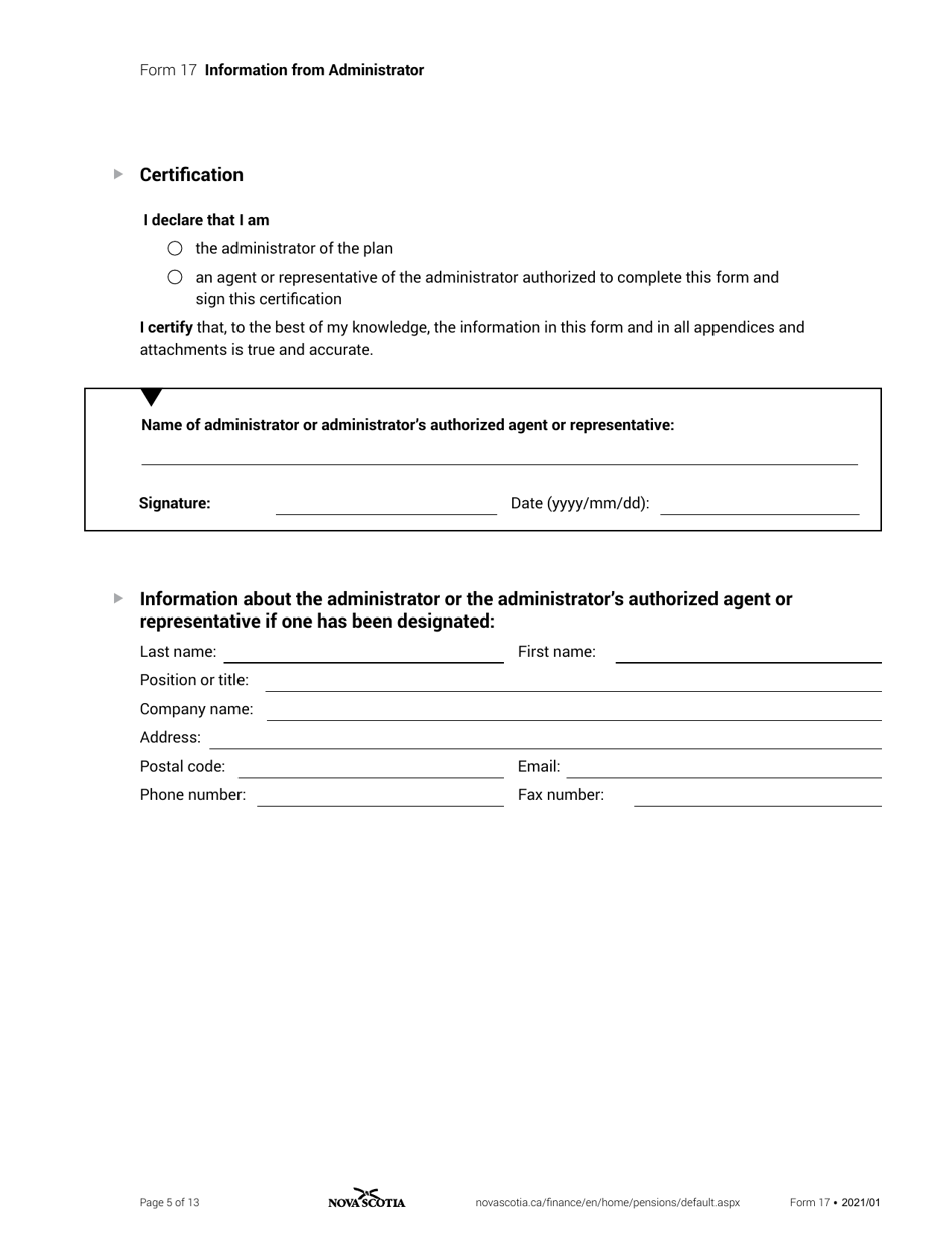 Form 17 Information From Administrator - Nova Scotia, Canada, Page 5