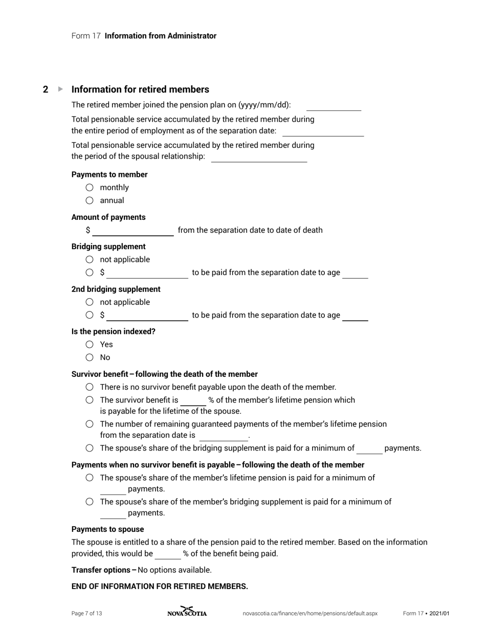 Form 17 Information From Administrator - Nova Scotia, Canada, Page 7