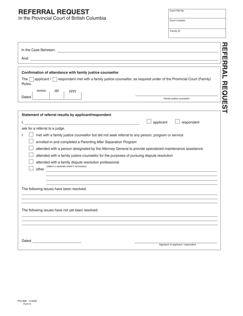 Form 6 (PFA808) Referral Request - British Columbia, Canada