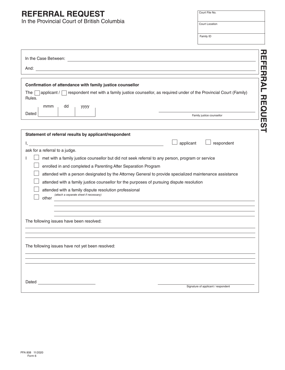 Form 6 (PFA808) Referral Request - British Columbia, Canada, Page 1