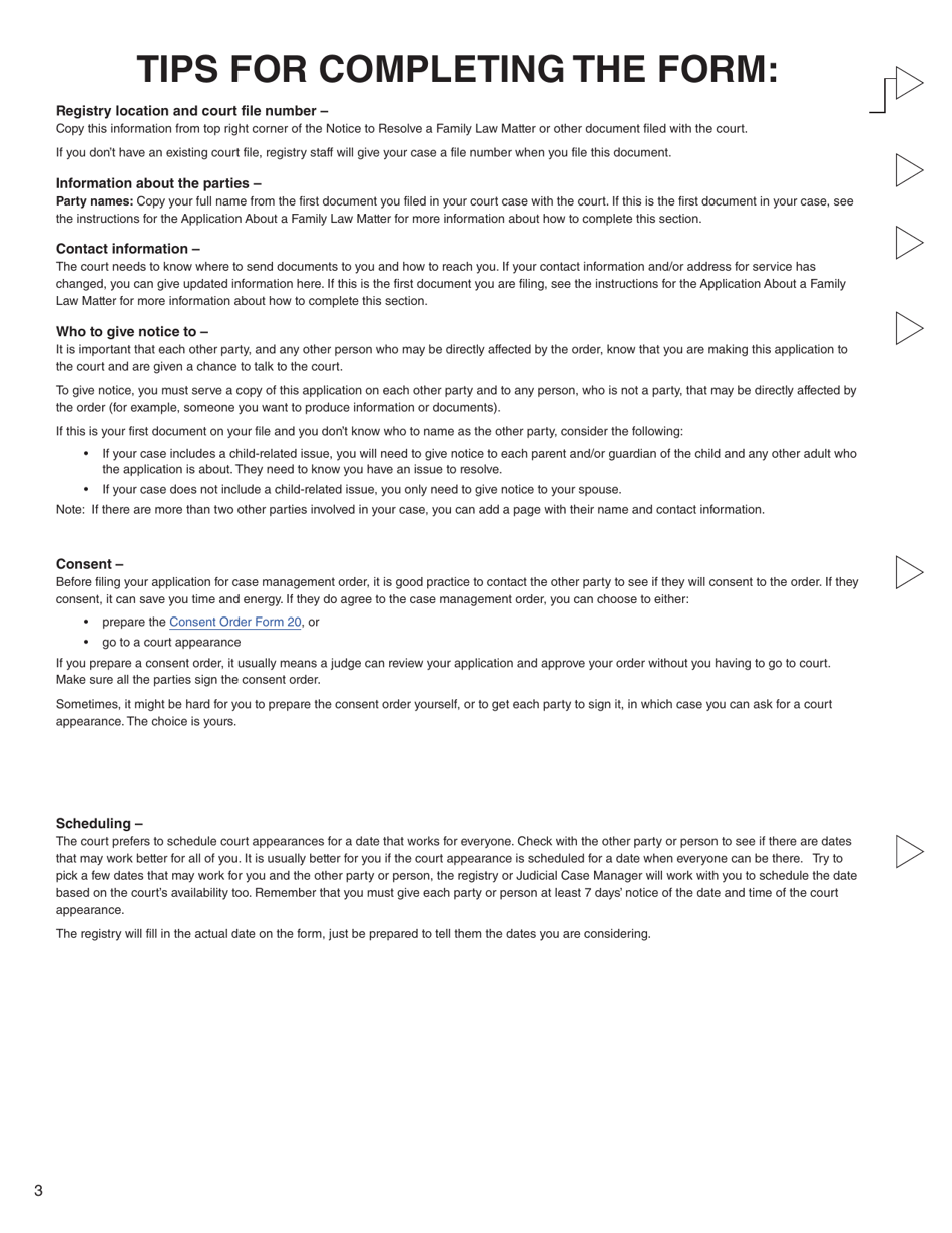 Form H (PFA717) Application for Case Management Order - British Columbia, Canada, Page 3