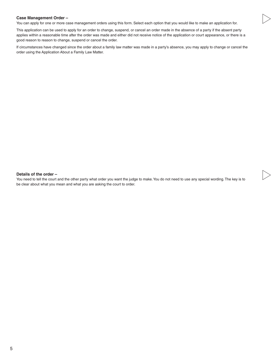 Form H (PFA717) Application for Case Management Order - British Columbia, Canada, Page 5