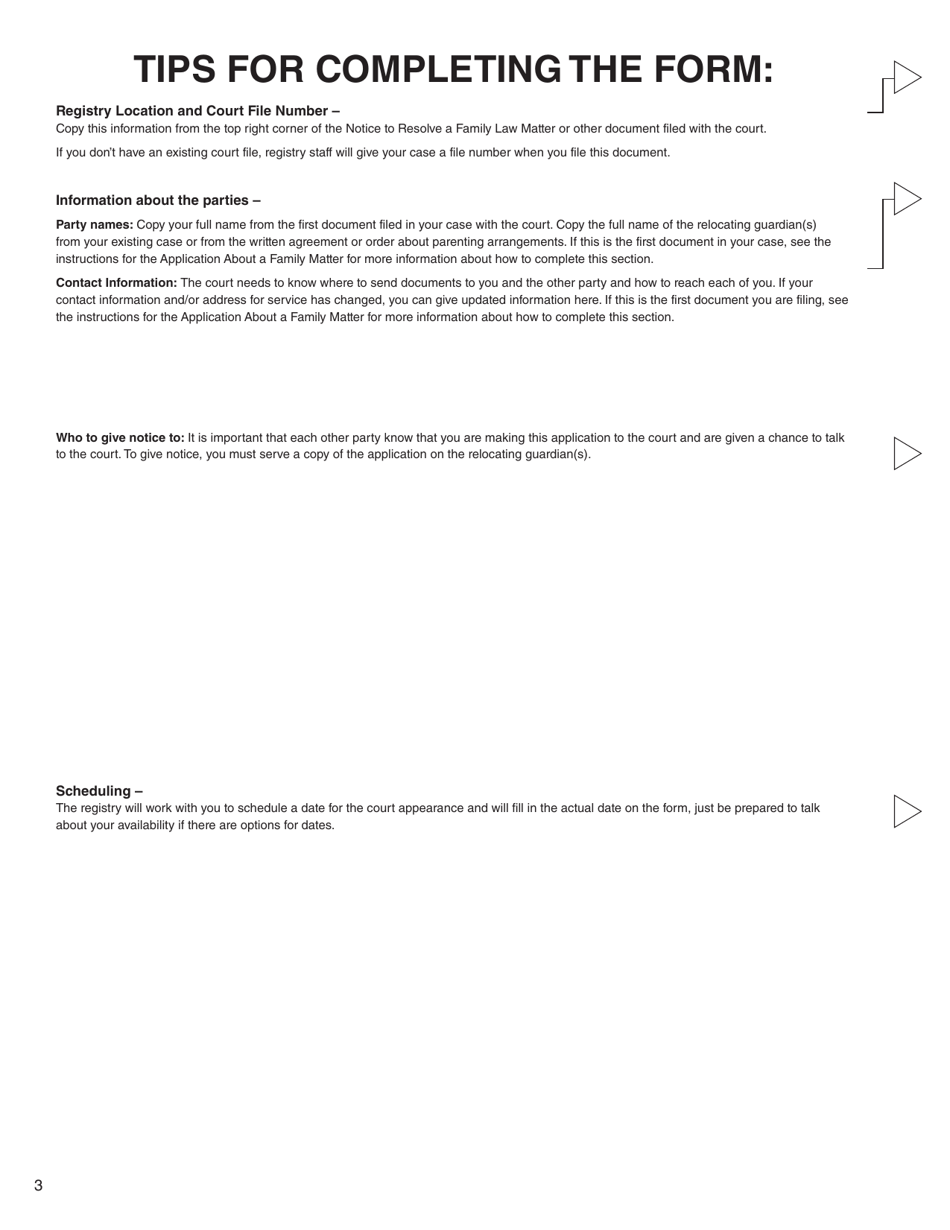 Form O (PFA724) Application for Order Prohibiting the Relocation of a Child - British Columbia, Canada, Page 3