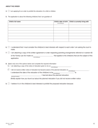 Form O (PFA724) Application for Order Prohibiting the Relocation of a Child - British Columbia, Canada, Page 6