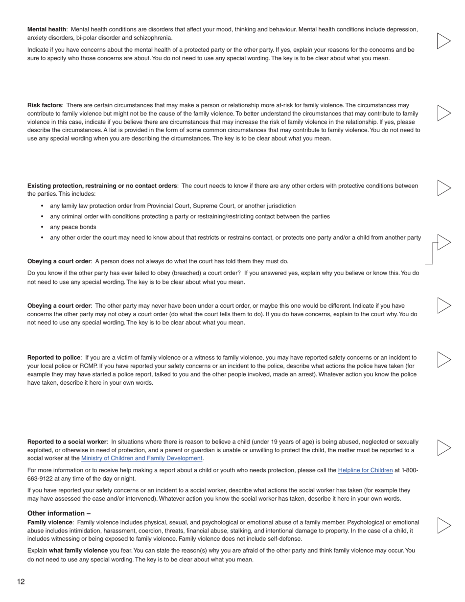 Form K (PFA720) Application About a Protection Order - British Columbia, Canada, Page 13