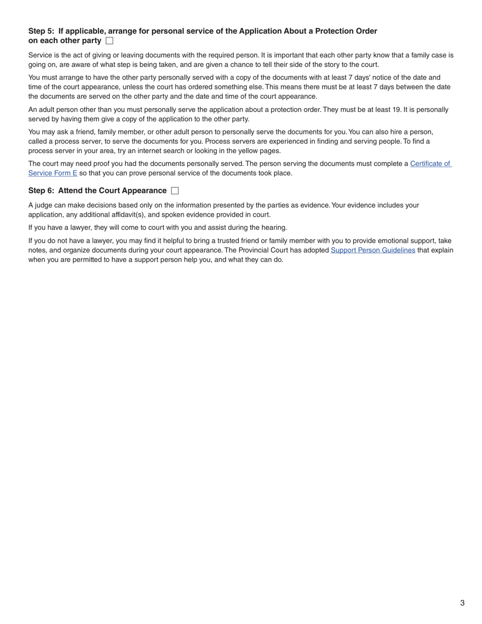 Form K (PFA720) Application About a Protection Order - British Columbia, Canada, Page 3