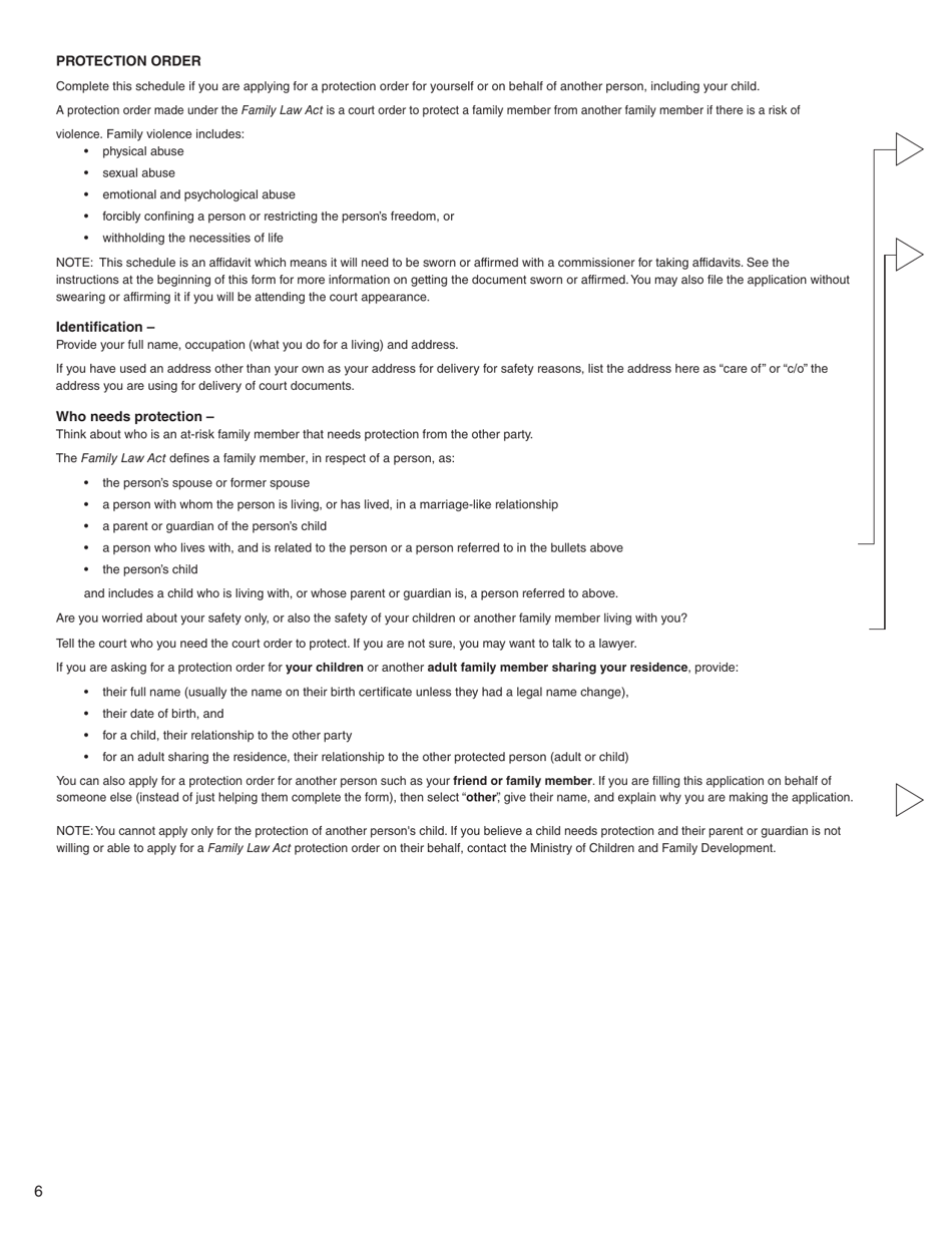Form K (PFA720) Application About a Protection Order - British Columbia, Canada, Page 7