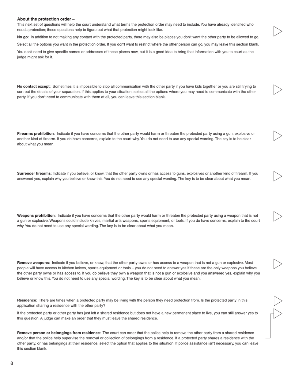 Form K (PFA720) Application About a Protection Order - British Columbia, Canada, Page 9