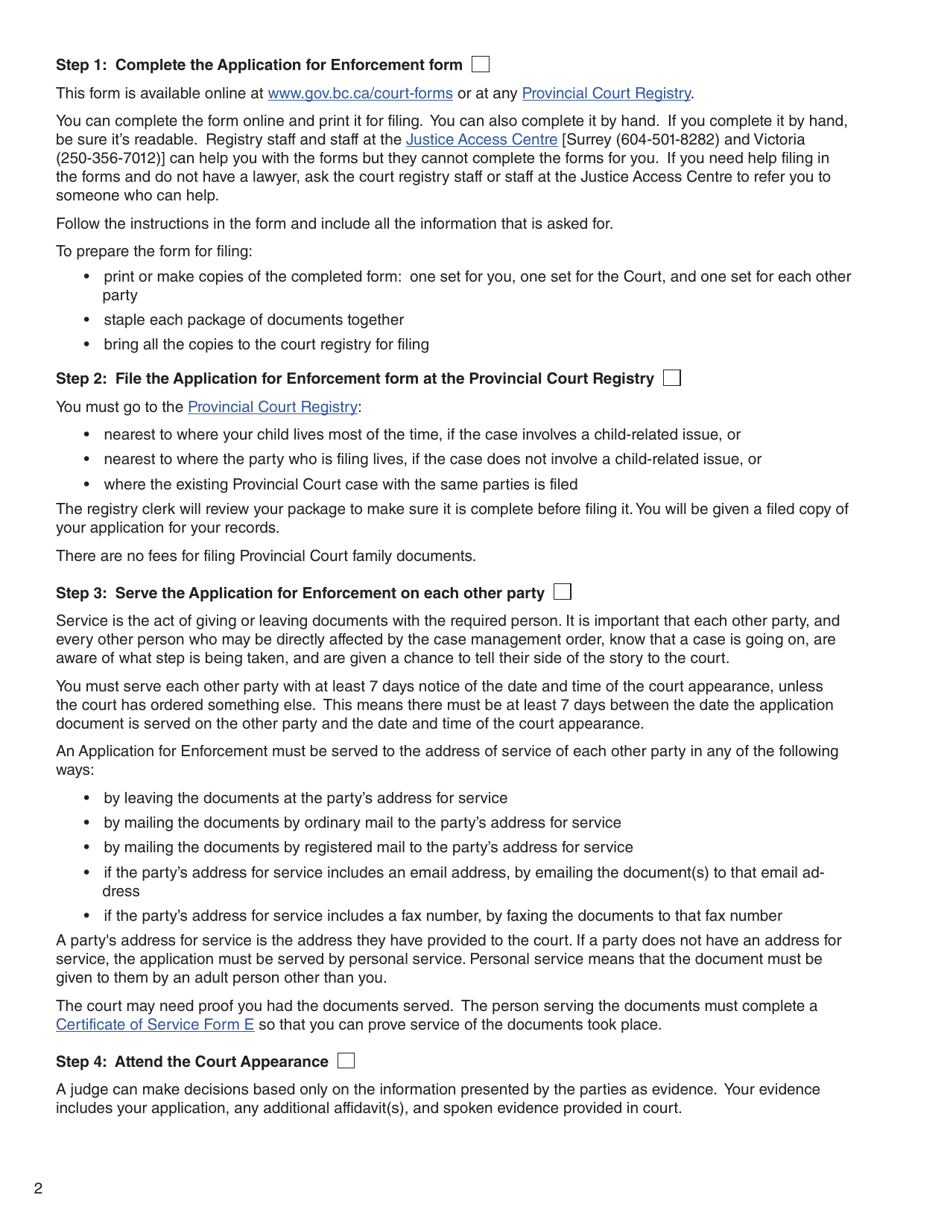 Form P (PFA725) Application About Enforcement - British Columbia, Canada, Page 2