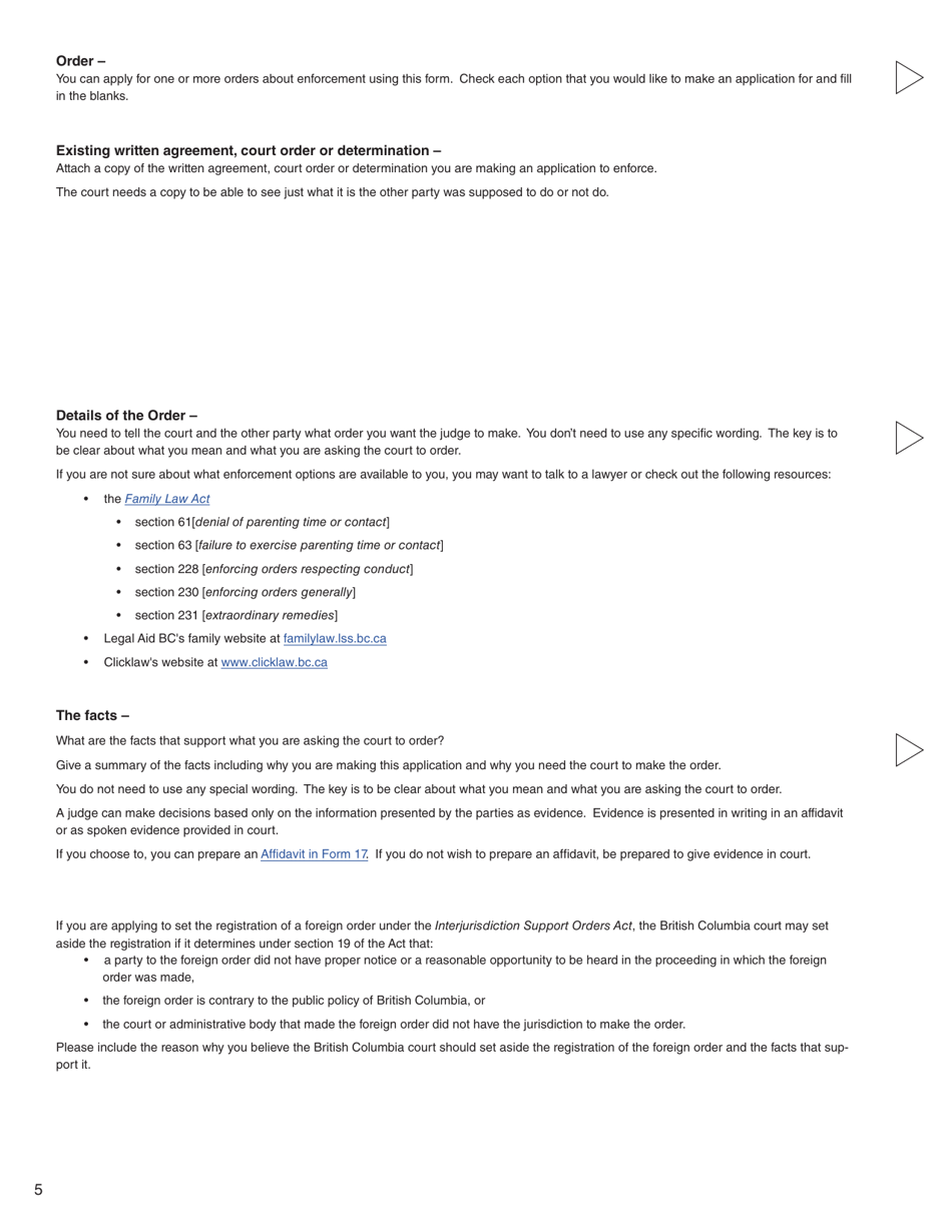 Form P (PFA725) Application About Enforcement - British Columbia, Canada, Page 5