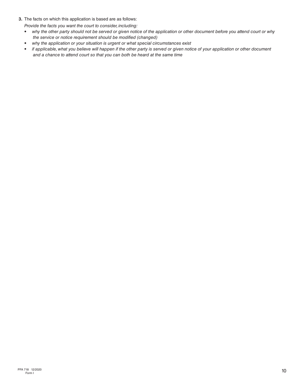 Form I (PFA718) Application for Case Management Order Without Notice or Attendance - British Columbia, Canada, Page 10