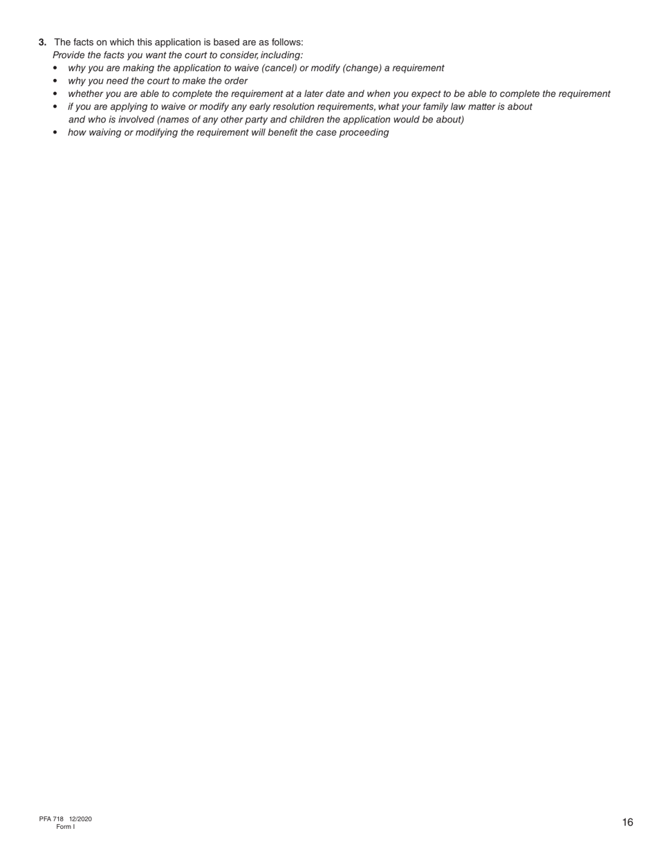 Form I (PFA718) Application for Case Management Order Without Notice or Attendance - British Columbia, Canada, Page 16