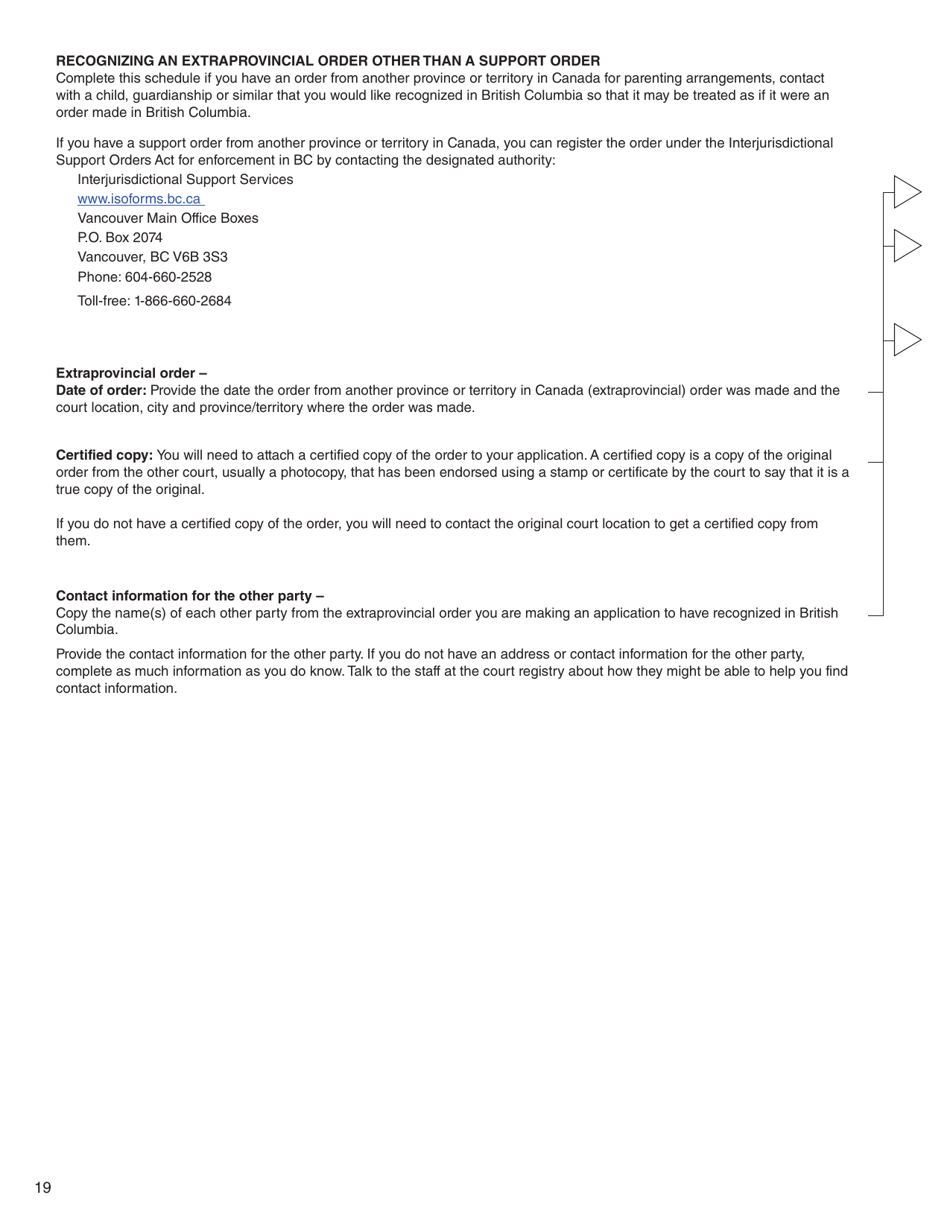 Form I (PFA718) Application for Case Management Order Without Notice or Attendance - British Columbia, Canada, Page 19