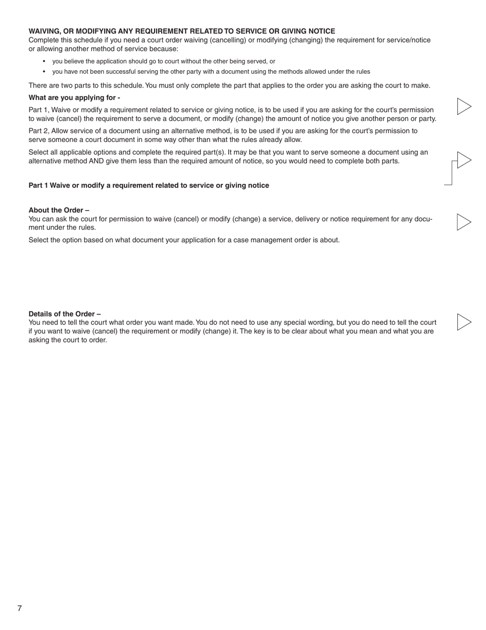 Form I (PFA718) Application for Case Management Order Without Notice or Attendance - British Columbia, Canada, Page 7