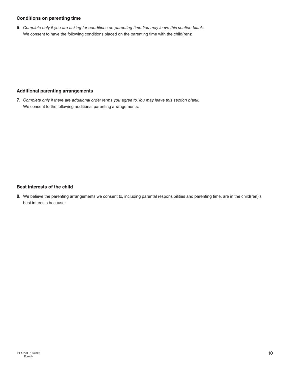 Form N (PFA723) Application for a Family Law Matter Consent Order - British Columbia, Canada, Page 10