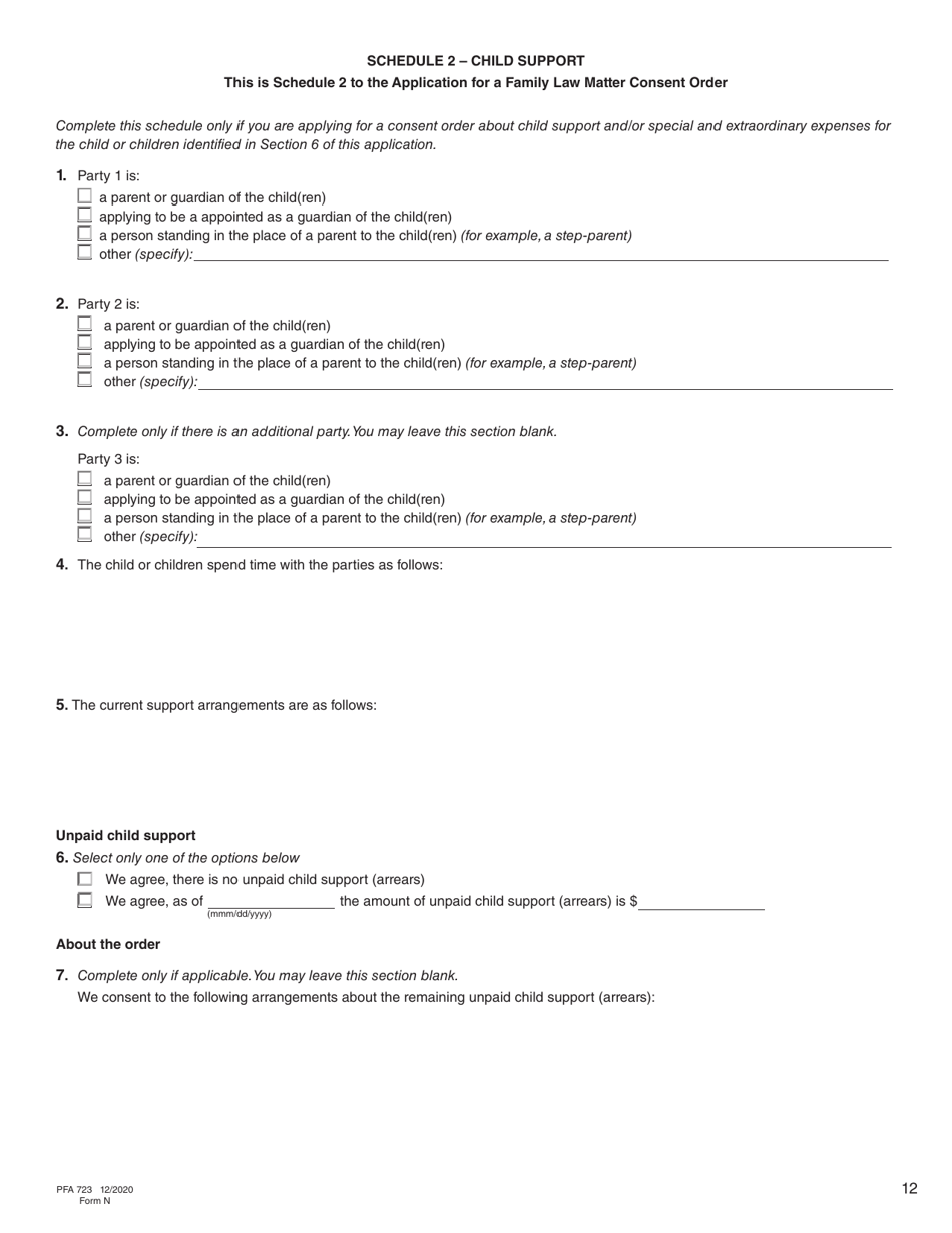 Form N (PFA723) Application for a Family Law Matter Consent Order - British Columbia, Canada, Page 12