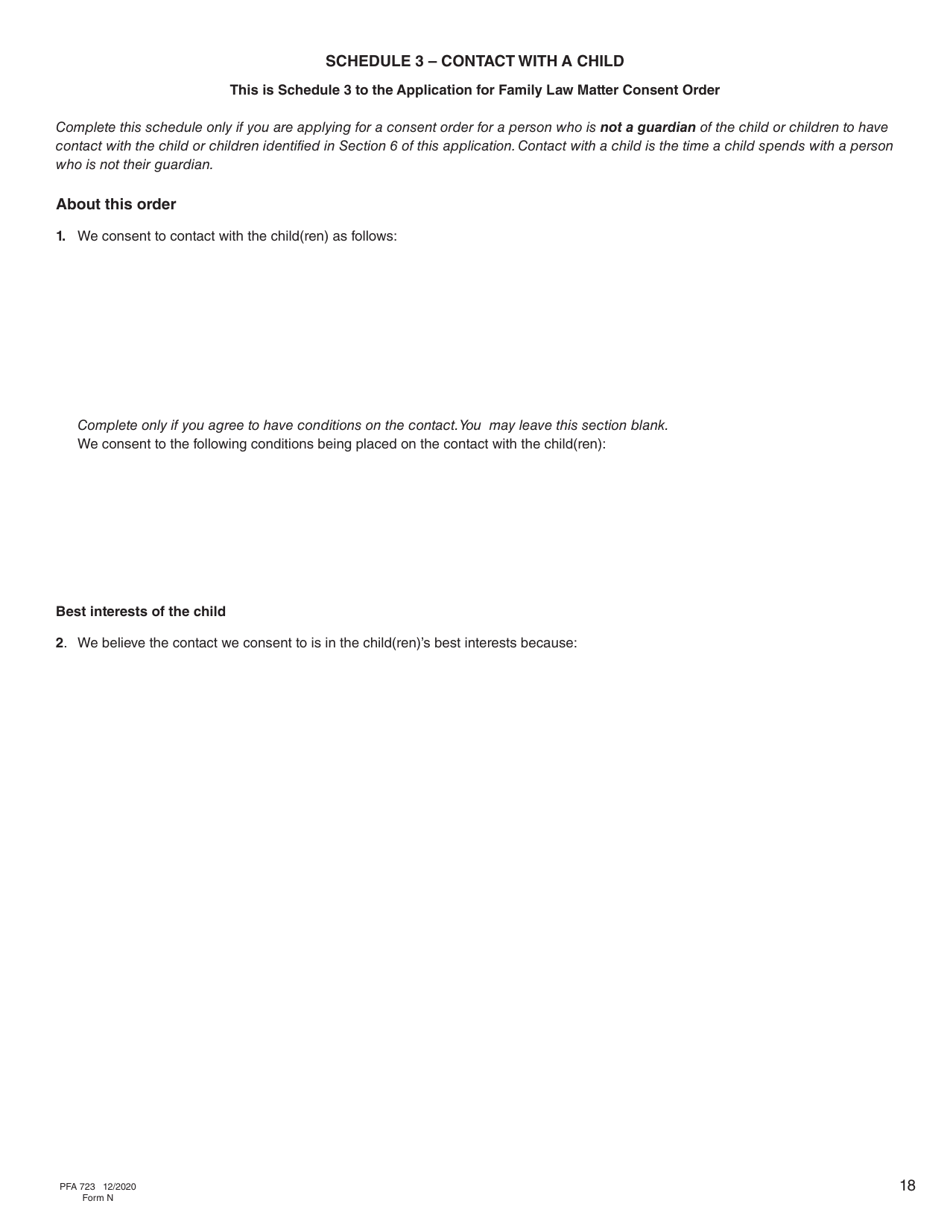 Form N (PFA723) Application for a Family Law Matter Consent Order - British Columbia, Canada, Page 18