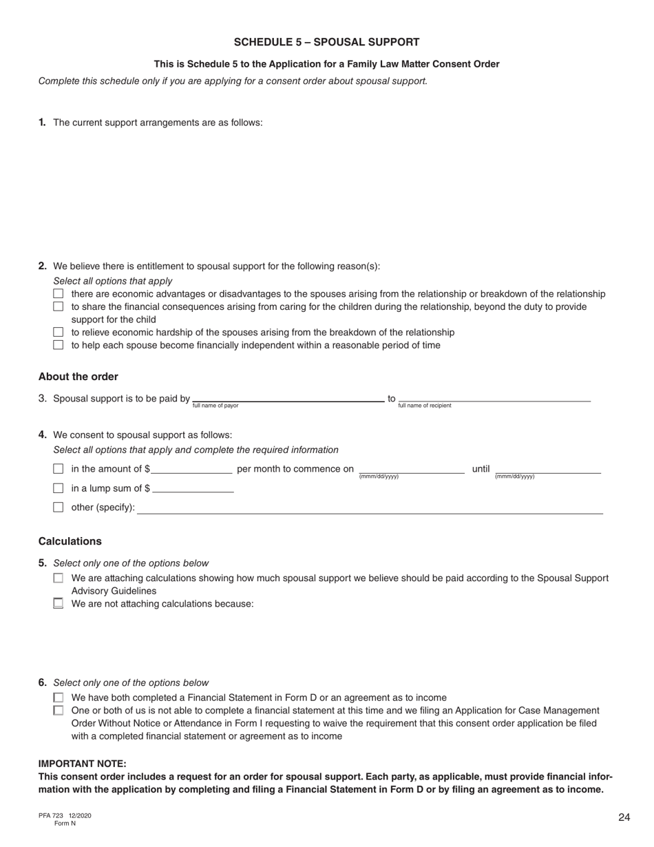 Form N (PFA723) Application for a Family Law Matter Consent Order - British Columbia, Canada, Page 24