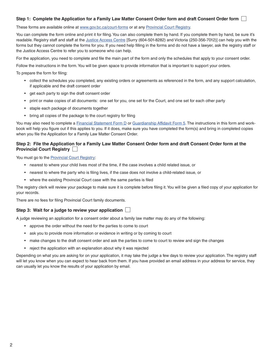 Form N (PFA723) Application for a Family Law Matter Consent Order - British Columbia, Canada, Page 2