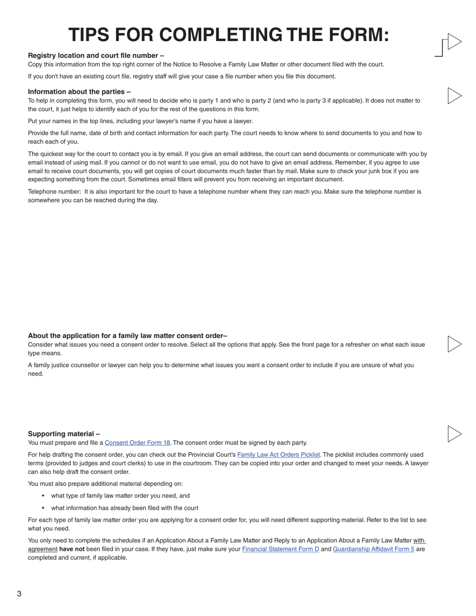Form N (PFA723) Application for a Family Law Matter Consent Order - British Columbia, Canada, Page 3