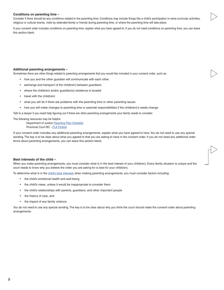 Form N (PFA723) Application for a Family Law Matter Consent Order - British Columbia, Canada, Page 9