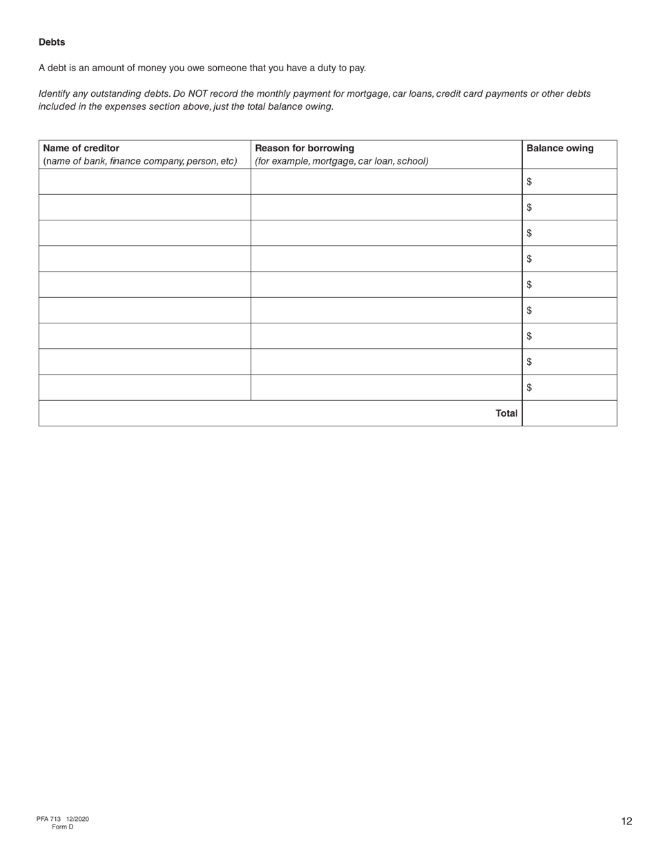 Form D (PFA713) Financial Statement - British Columbia, Canada, Page 12