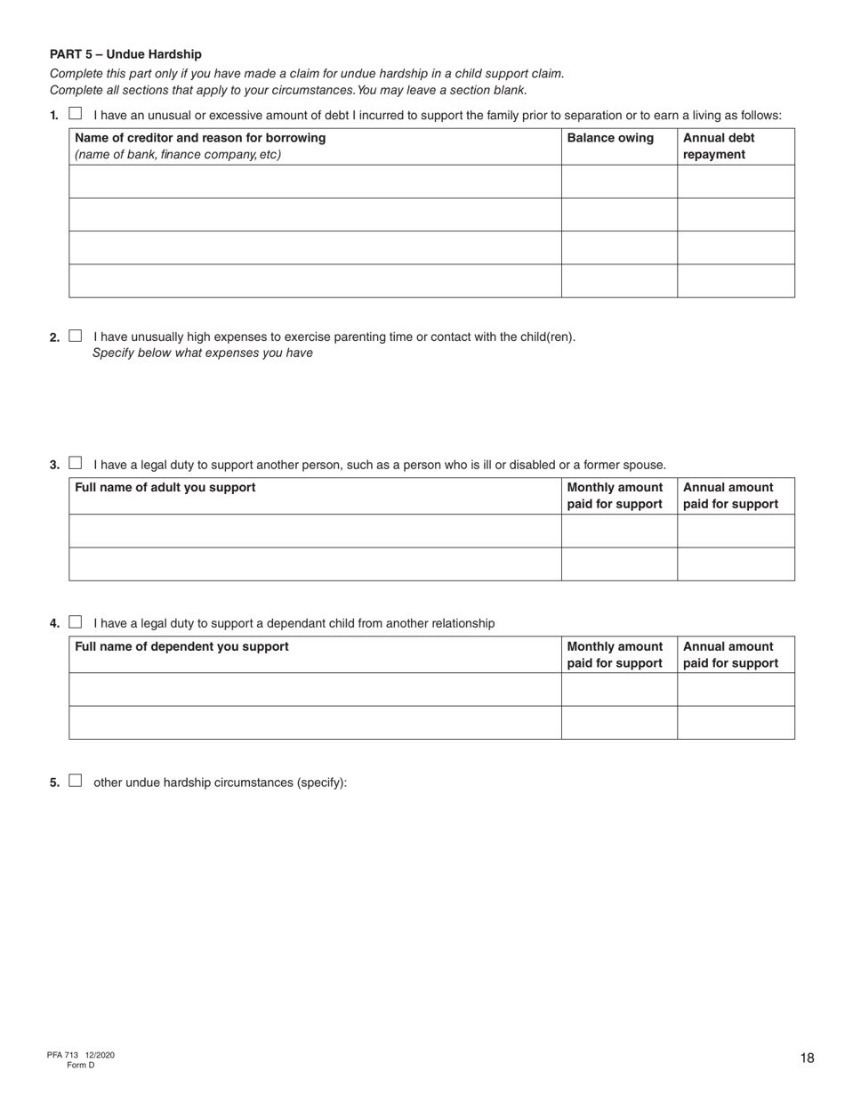 Form D (PFA713) Financial Statement - British Columbia, Canada, Page 18