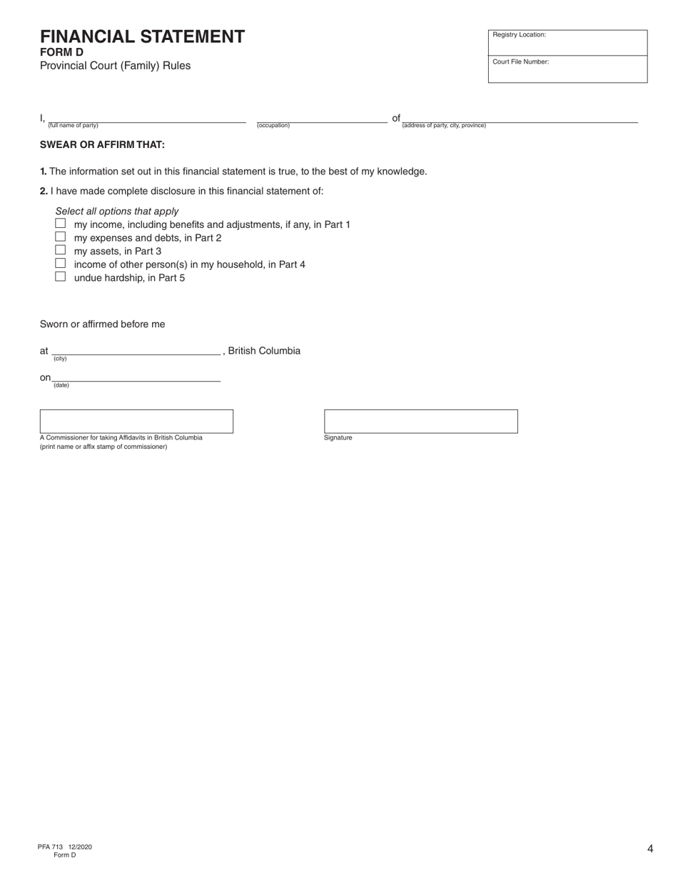 Form D (PFA713) Financial Statement - British Columbia, Canada, Page 4