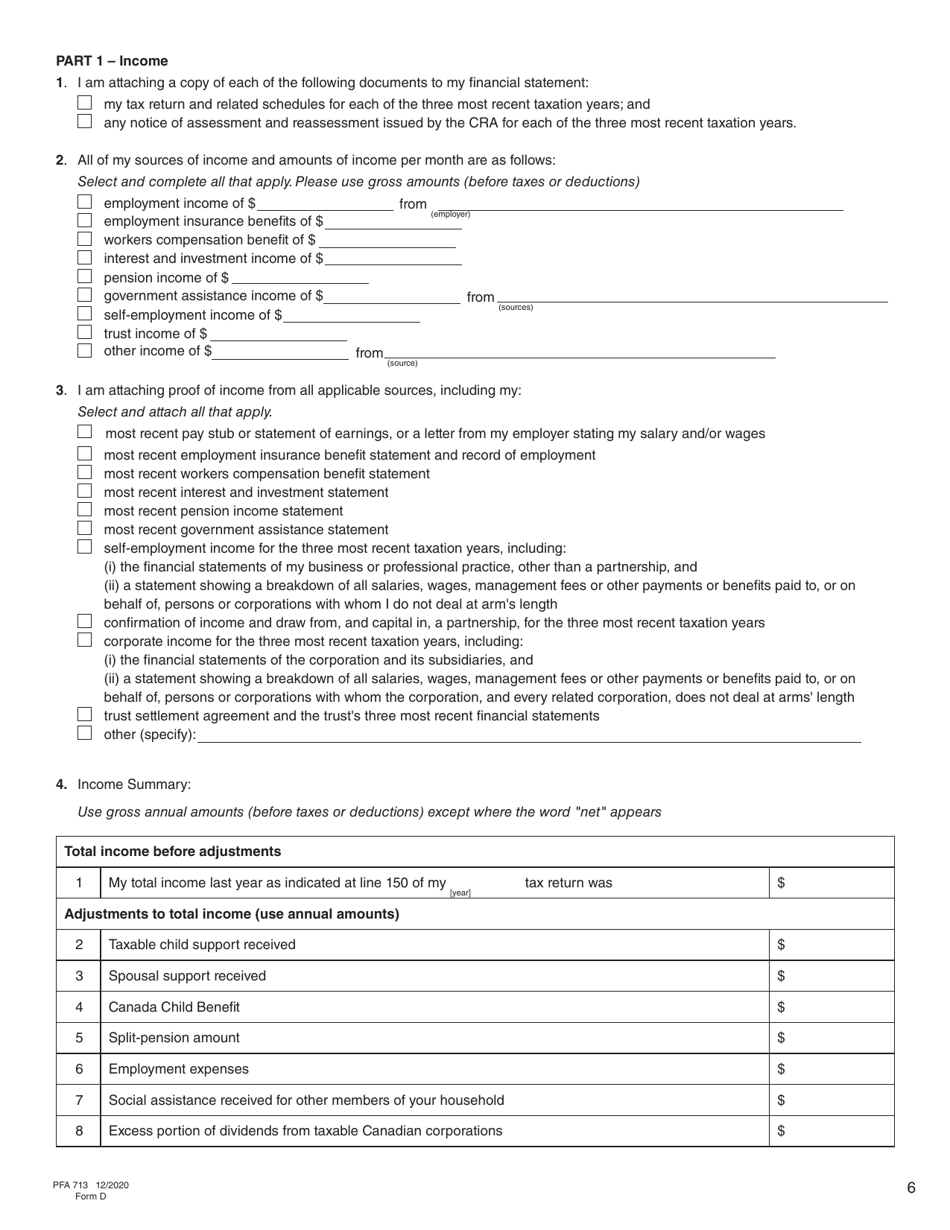 Form D (PFA713) Financial Statement - British Columbia, Canada, Page 6
