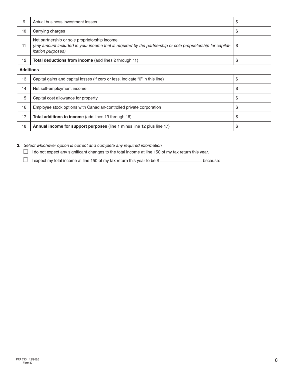 Form D (PFA713) Financial Statement - British Columbia, Canada, Page 8