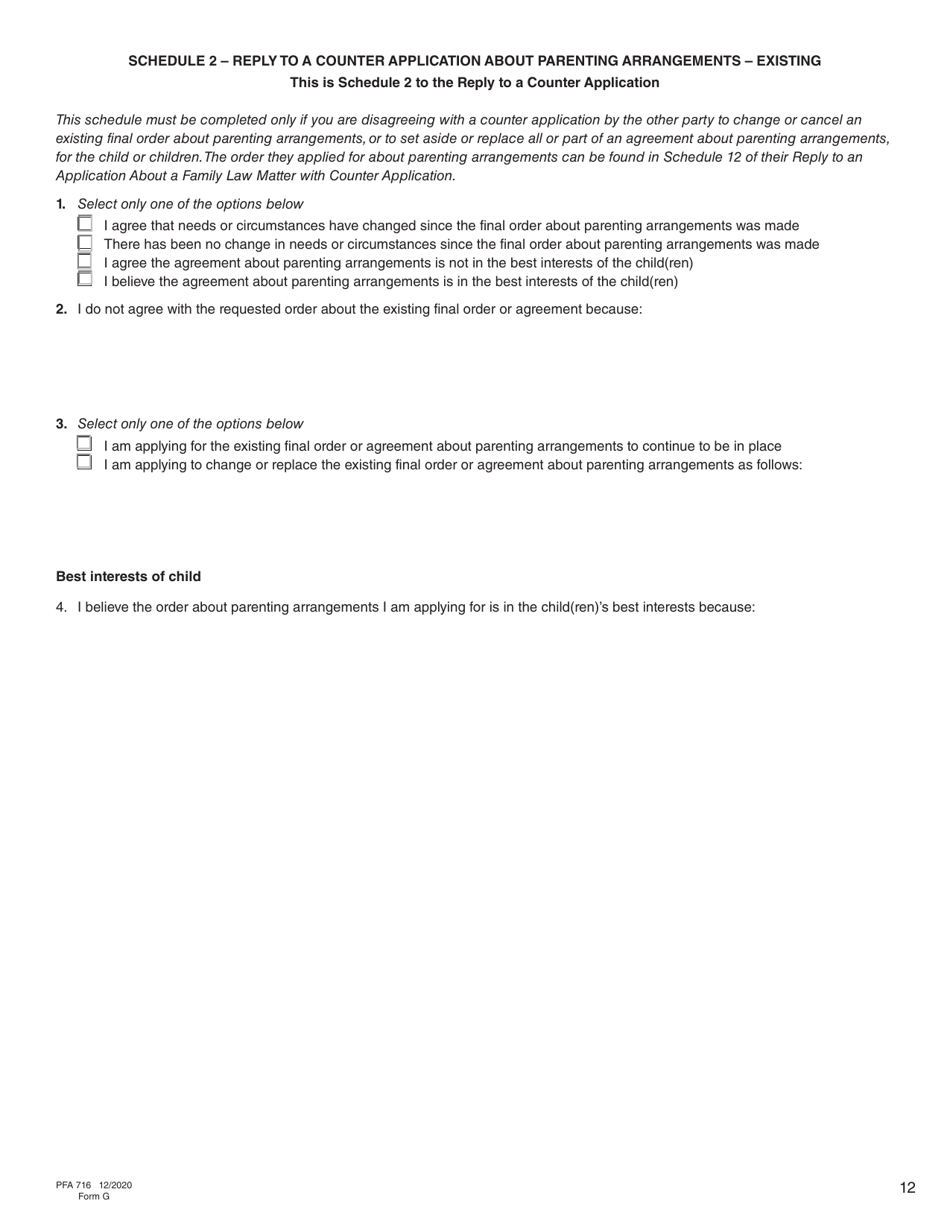 Form G (PFA716) Reply to a Counter Application - British Columbia, Canada, Page 12
