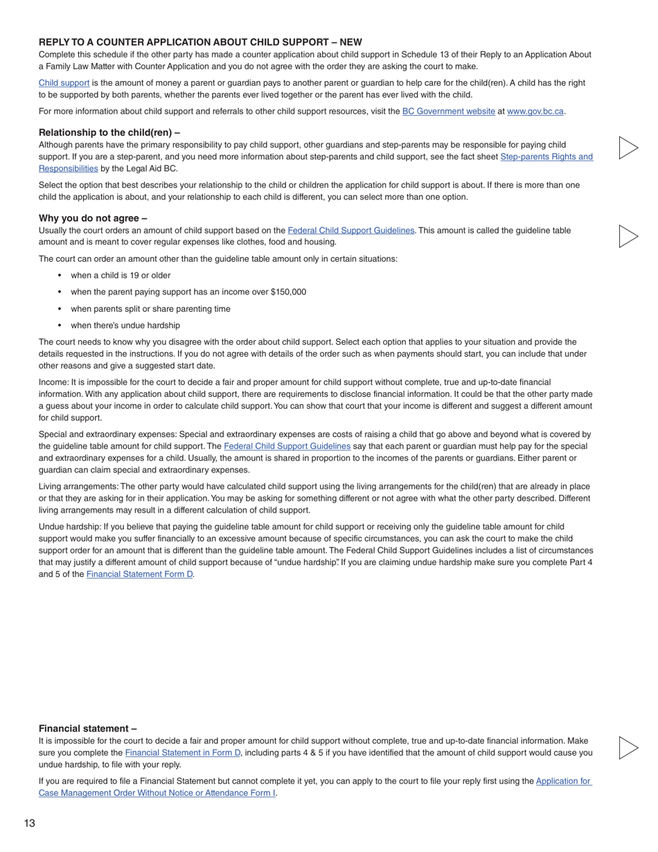 Form G (PFA716) Reply to a Counter Application - British Columbia, Canada, Page 13