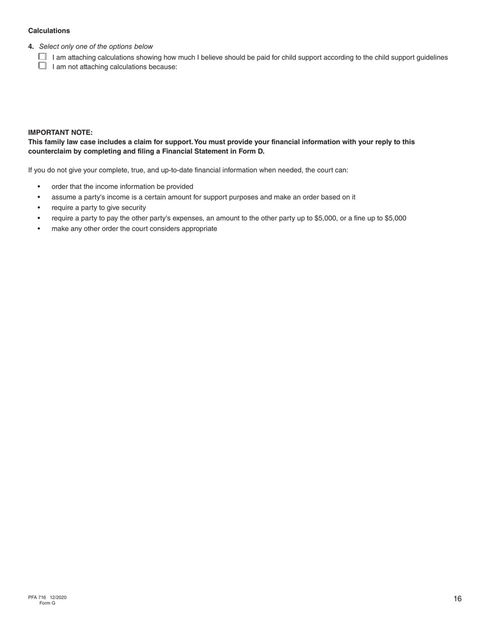 Form G (PFA716) Reply to a Counter Application - British Columbia, Canada, Page 16