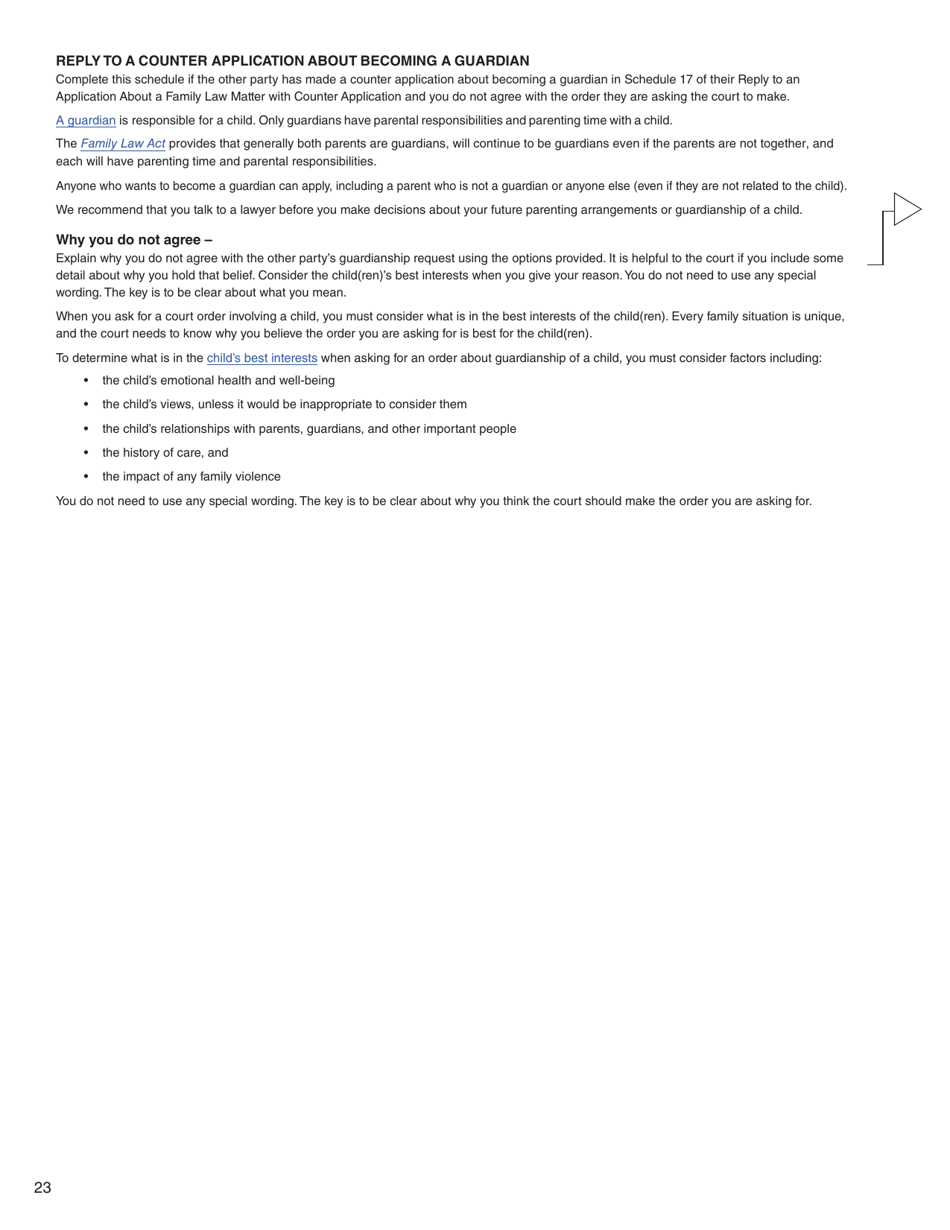 Form G (PFA716) Reply to a Counter Application - British Columbia, Canada, Page 23