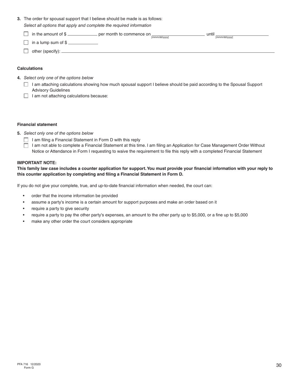 Form G (PFA716) Reply to a Counter Application - British Columbia, Canada, Page 30