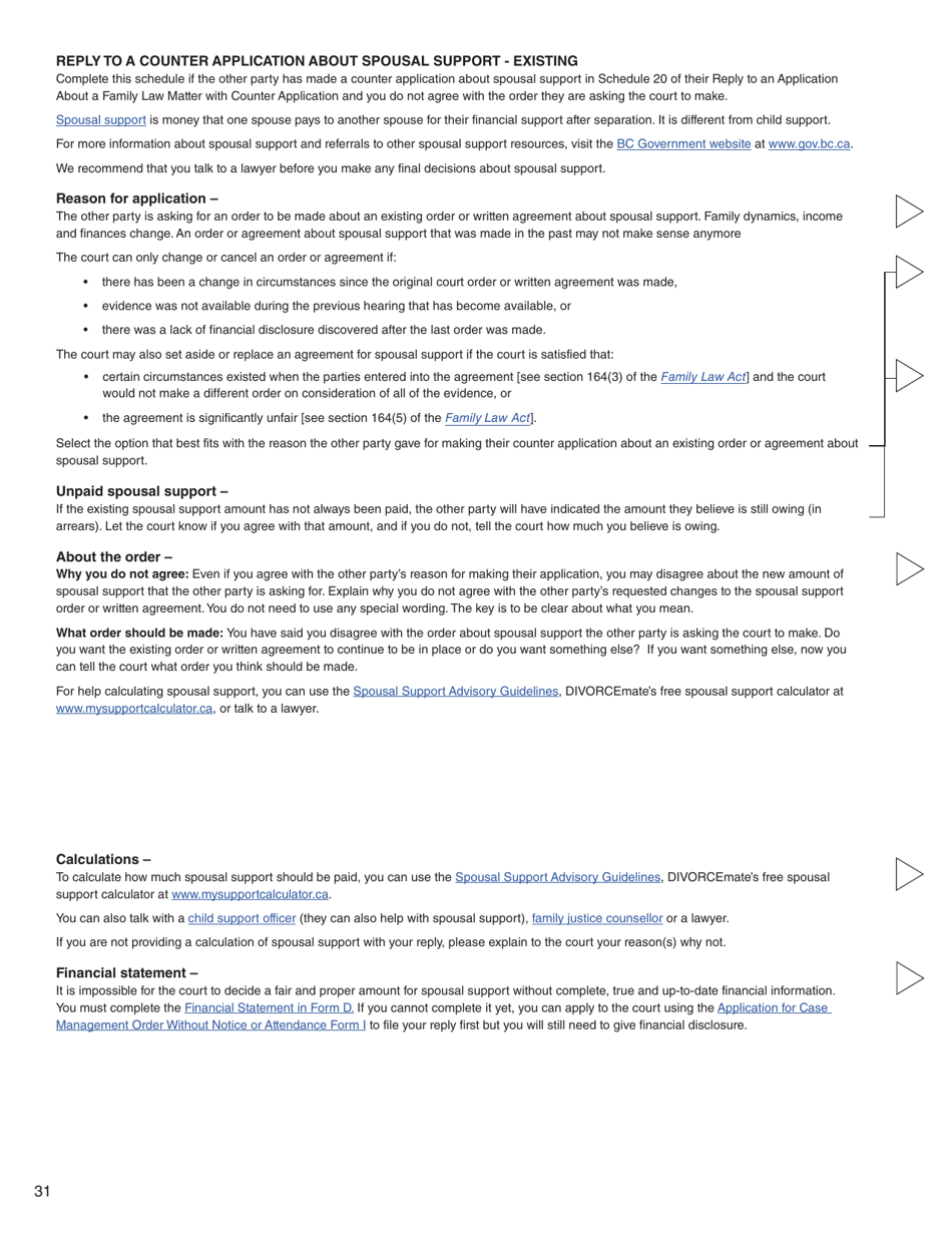 Form G (PFA716) Reply to a Counter Application - British Columbia, Canada, Page 31