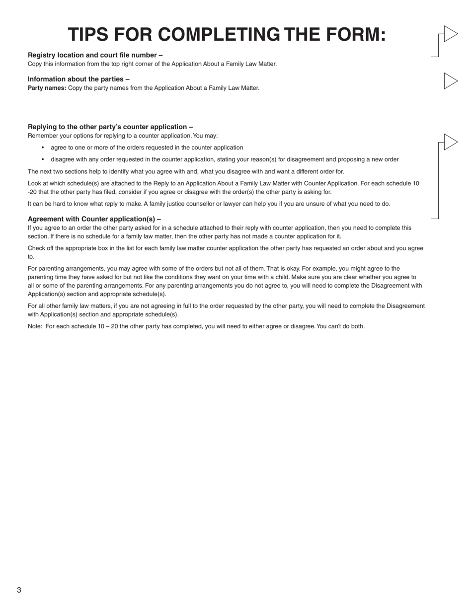 Form G (PFA716) Reply to a Counter Application - British Columbia, Canada, Page 3