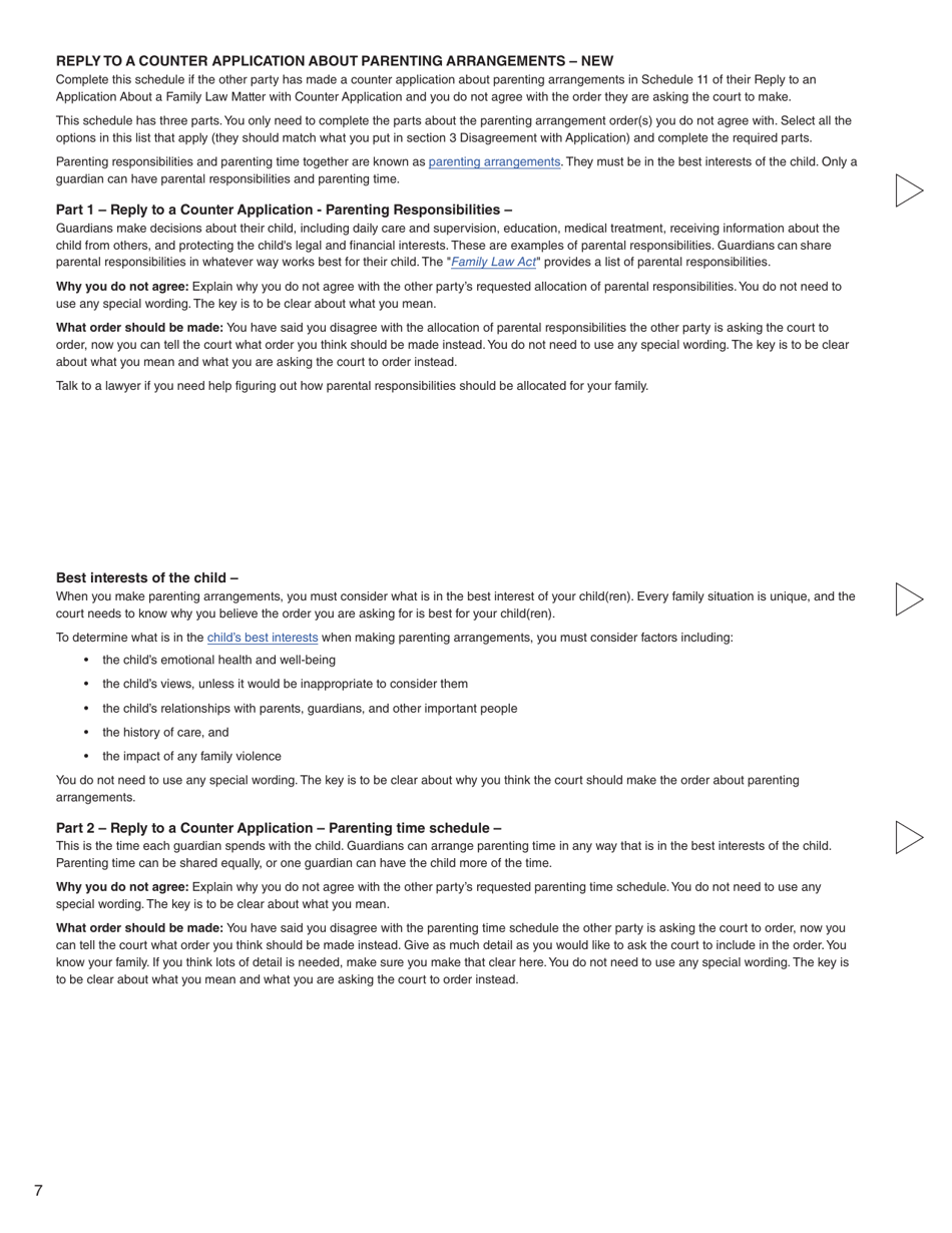 Form G (PFA716) Reply to a Counter Application - British Columbia, Canada, Page 7