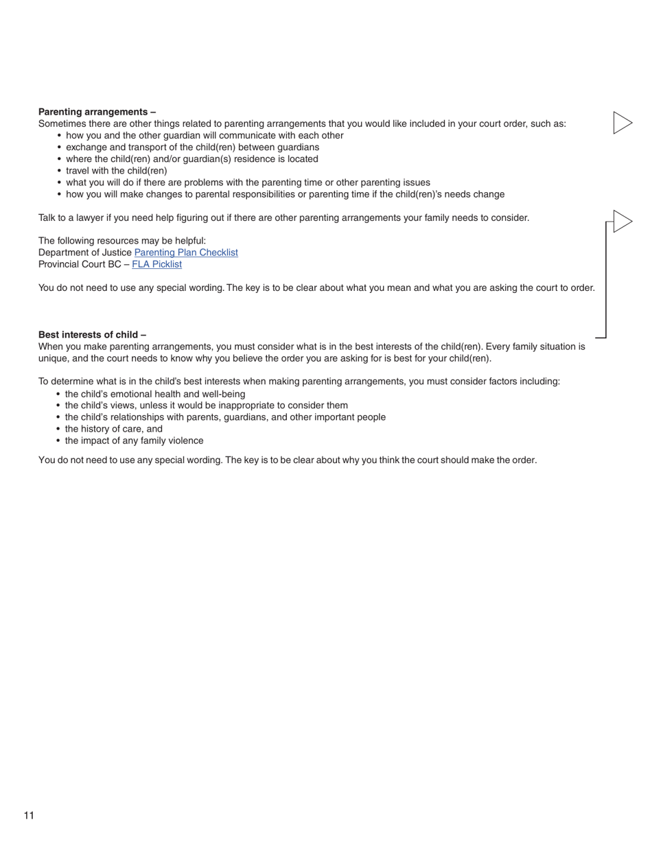 Form C (PFA712) Application About a Family Law Matter - British Columbia, Canada, Page 11