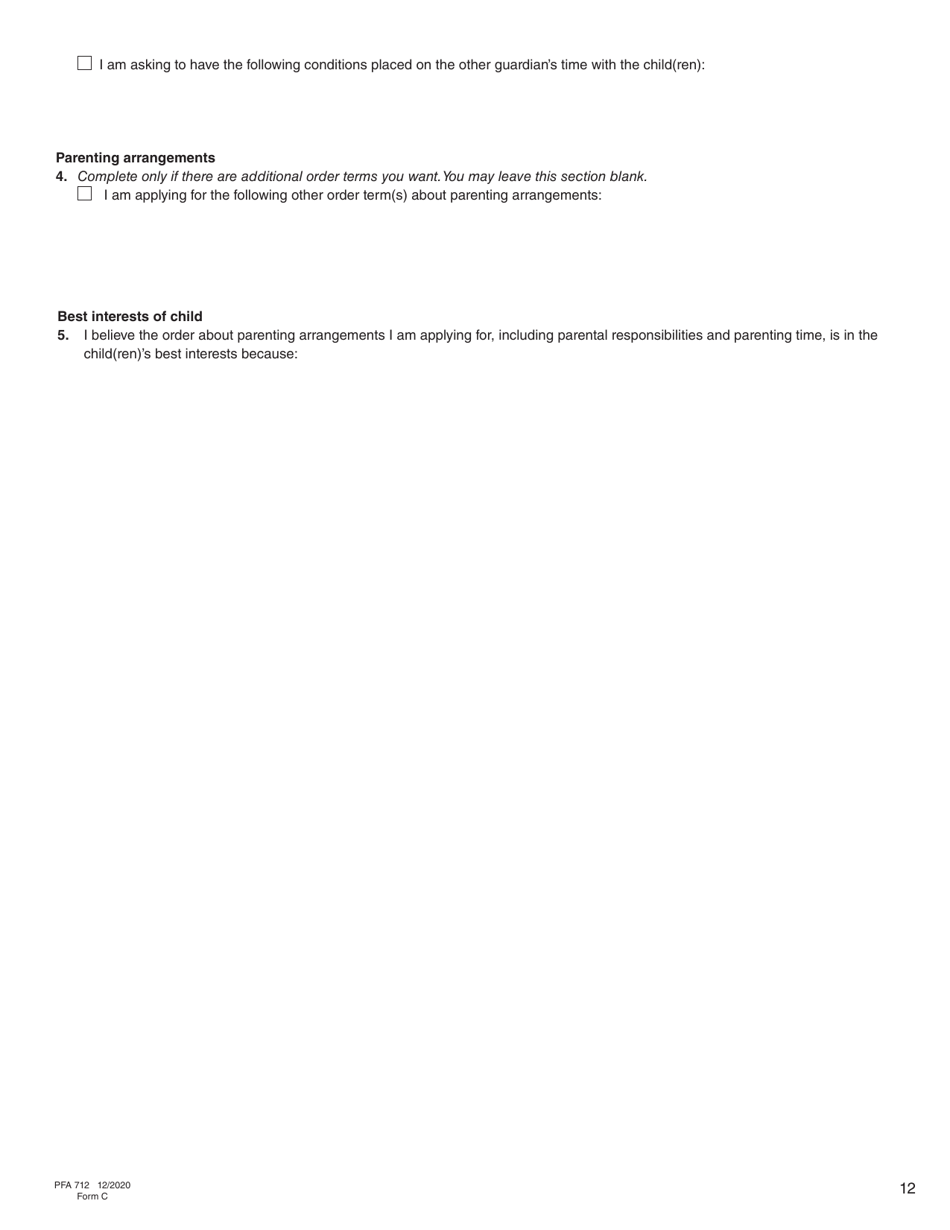 Form C (PFA712) Application About a Family Law Matter - British Columbia, Canada, Page 12