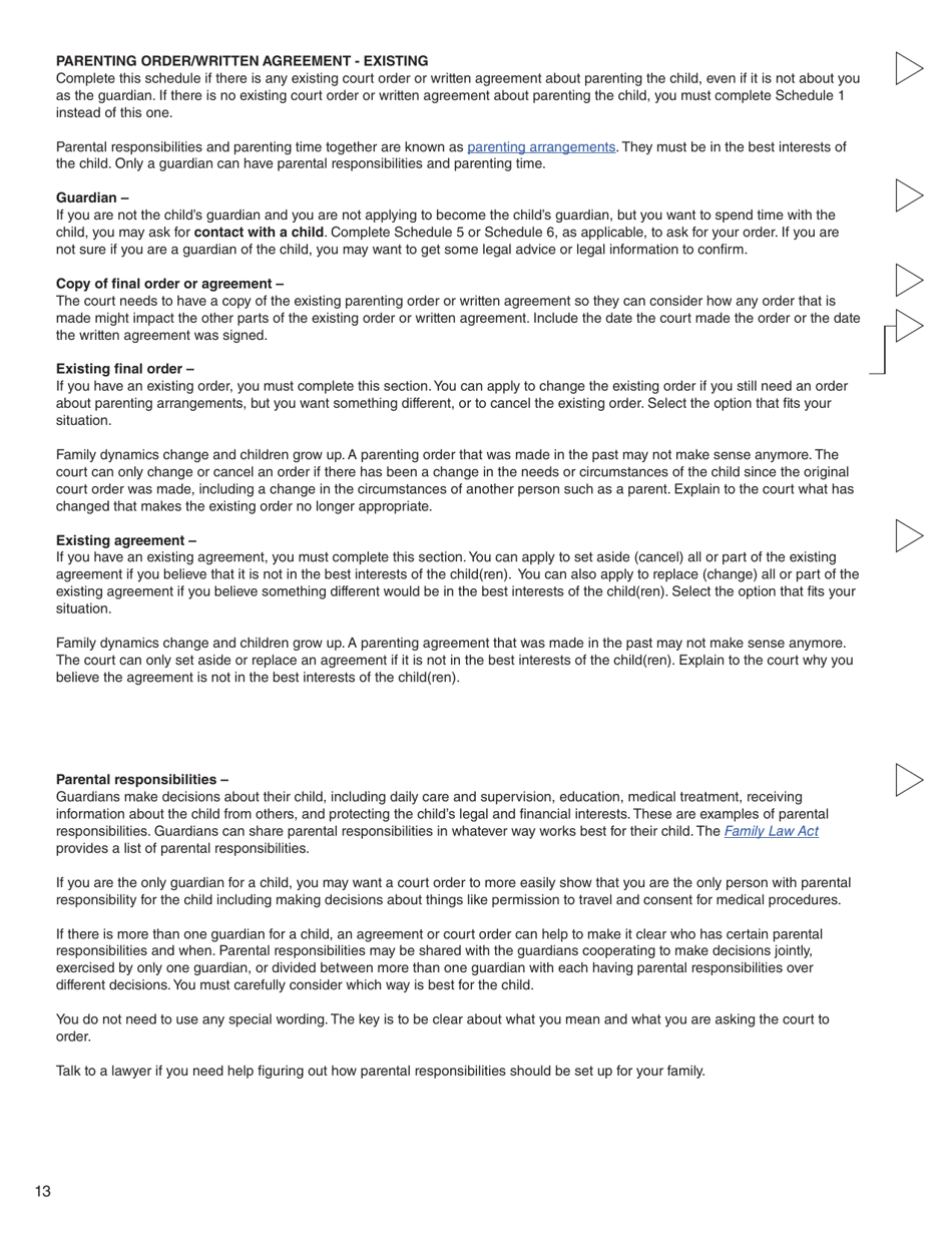 Form C (PFA712) Application About a Family Law Matter - British Columbia, Canada, Page 13