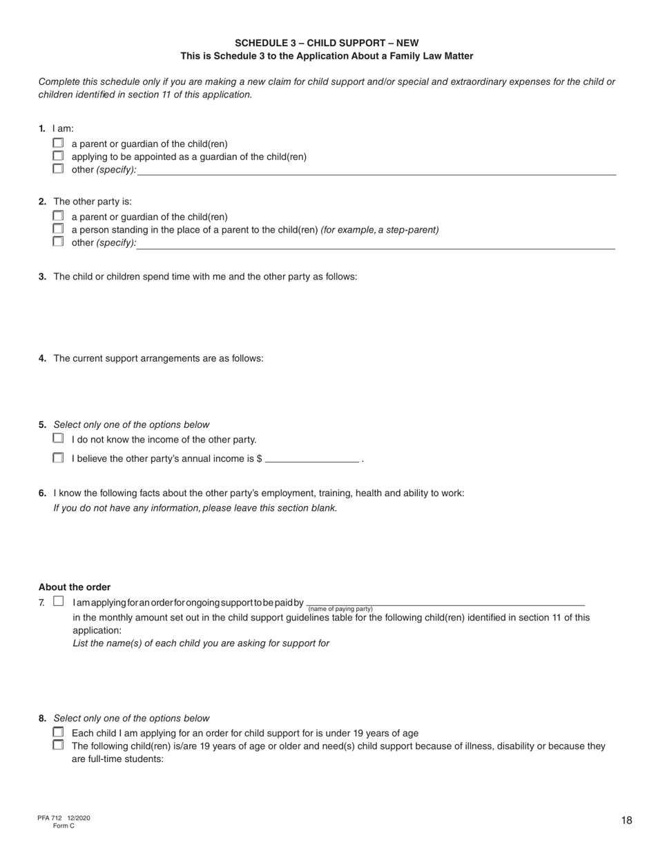 Form C (PFA712) Application About a Family Law Matter - British Columbia, Canada, Page 18