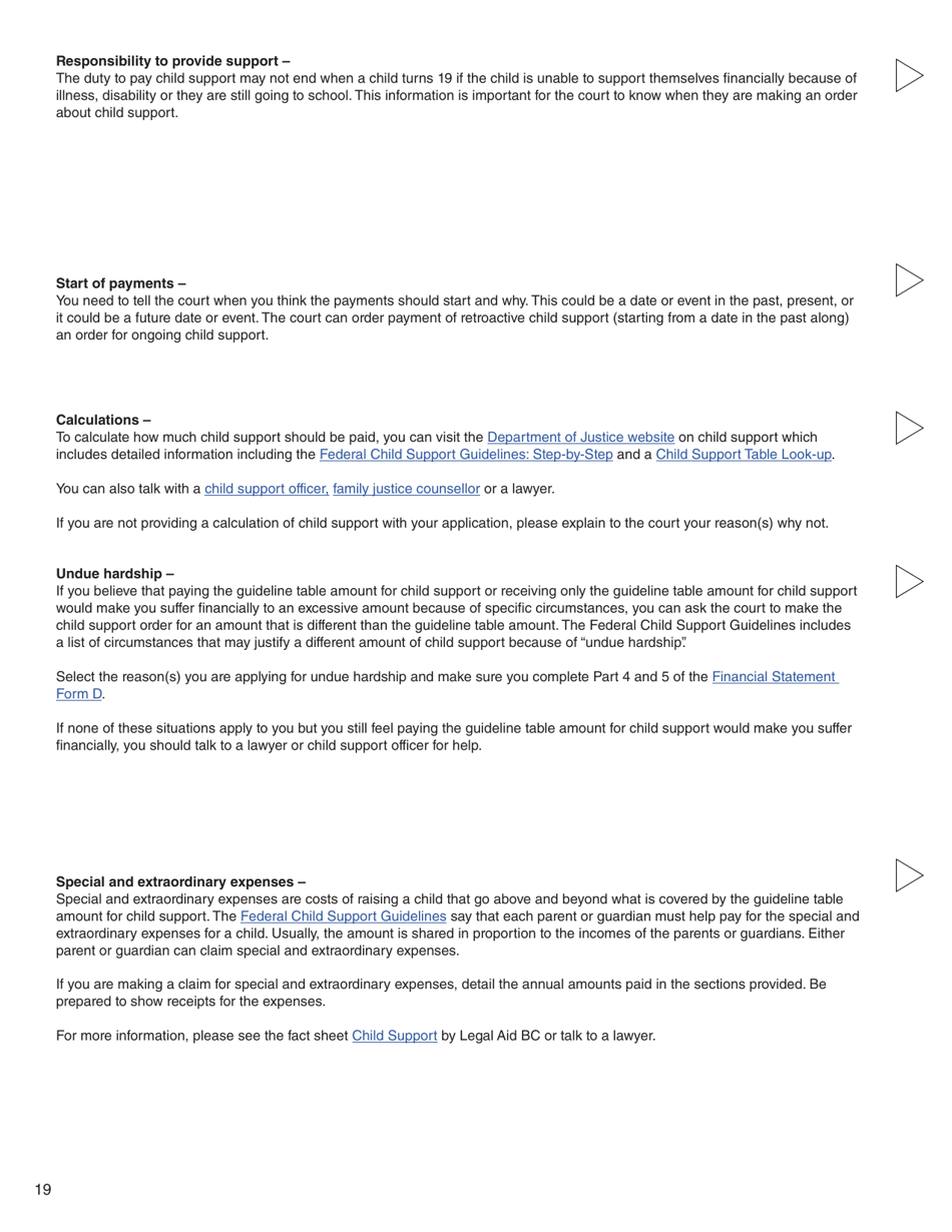 Form C (PFA712) Application About a Family Law Matter - British Columbia, Canada, Page 19