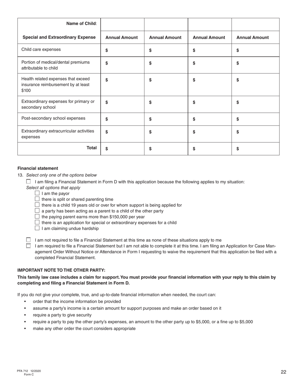 Form C (PFA712) Application About a Family Law Matter - British Columbia, Canada, Page 22