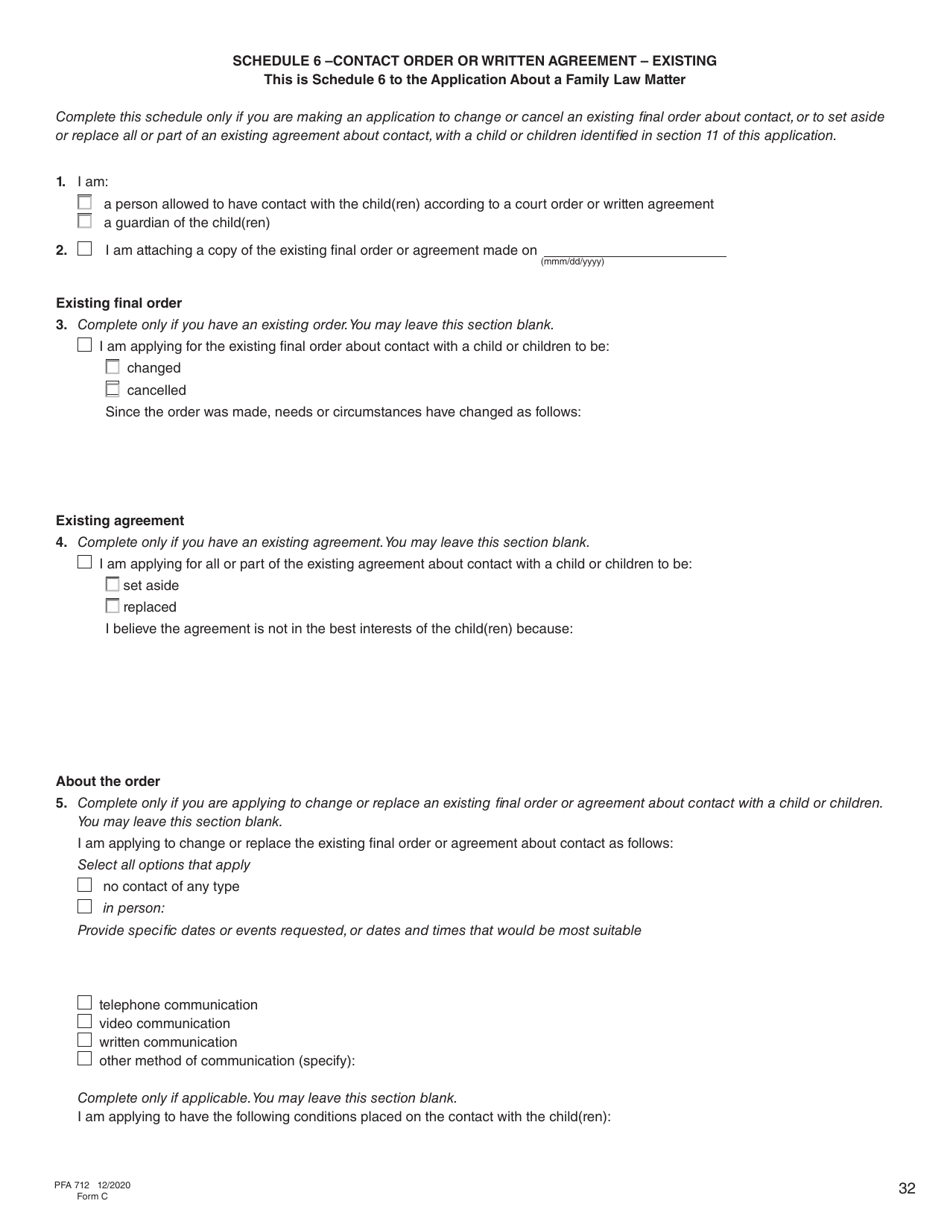 Form C (PFA712) Application About a Family Law Matter - British Columbia, Canada, Page 32